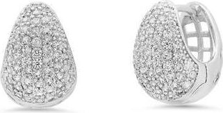 HMY Jewelry 18K White Gold Plated Pav&eacute; Cubic Zirconia Huggie Hoop Earrings in Silver at Nordstrom Rack
