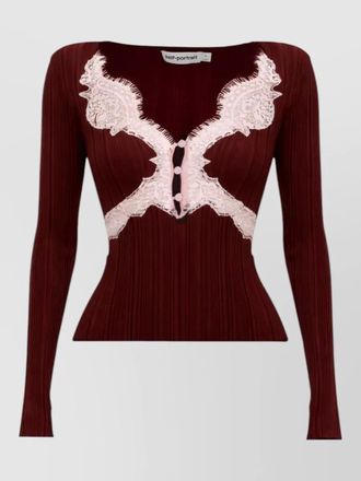 Self Portrait fitted knit top lace long sleeves
