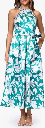 Betsy & Adam Mikado Midi Dress in Aqua/White at Nordstrom Rack, Size 14