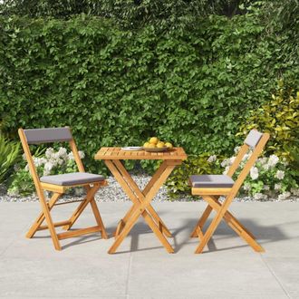 vidaXL Mesa Y Sillas Plegables Terraza 3 Pzas Y Cojines Madera Acacia Vidaxl