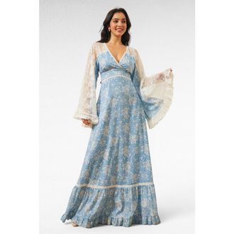ModCloth Michella Bell Sleeve Boho Maxi Dress, ModCloth x Gunne Sax in Misty Sky at Nordstrom, Size X-Small