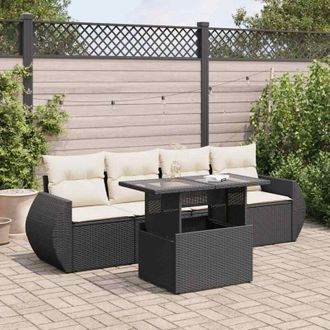 vidaXL Vidaxl - Set De Muebles De Jard&iacute;n 5 Pzas Y Cojines Rat&aacute;n Sint&eacute;tico Negro