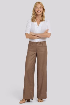 NYDJ 5 Pocket Wijde Pantalon In Stretch Linnen Met Super Hoge Taille