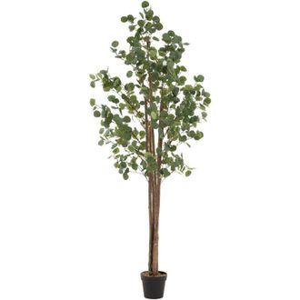 ML Design Ml-design - Eucalipto Artificial 210cm Decorativo, Planta Grande Falsa Tronco De Madera Natural Hojas Y Maceta De Pl&aacute;stico, Interior Y Exterior, &Aacute;rbol