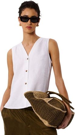Whistles Laura Linen Button Up Tank Top in White at Nordstrom, Size 14