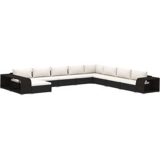 vidaXL Set Muebles De Jard&iacute;n 11 Piezas Con Cojines Rat&aacute;n Sint&eacute;tico Negro Vidaxl