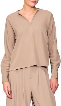 Melloday Crepe Split Front Top in Khaki at Nordstrom Rack, Size X-Small
