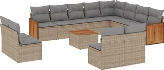 vidaXL Set Sof&aacute;s De Jard&iacute;n Con Cojines 13 Pzas Rat&aacute;n Sint&eacute;tico Beige Vidaxl