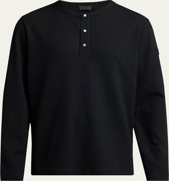 Moncler Mens Waffle Knit Long-Sleeve Henley T-Shirt