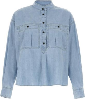 Isabel Marant Vero Half-Button Denim Top, Brand Size 34 ( US Size 2 )