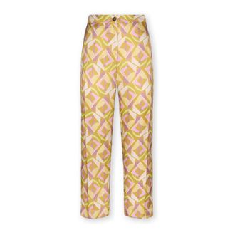 Elena Miro Broeken, Dames, Geel, 4Xl, Leer, Geprinte Cropped Broek