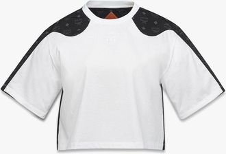 MCM Laurel Cropped T-Shirt in Organic Cotton and Monogram ECONYL in Black And White at Nordstrom, Size X-Large
