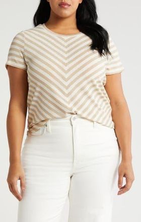 Liverpool L.A. Miter Slub Jersey Knit T-Shirt in Cream Tan Stripe at Nordstrom Rack, Size 1X