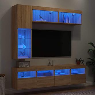 vidaXL Vidaxl - Muebles De Tv De Pared Con Luces Led 7 Piezas Roble Sonoma