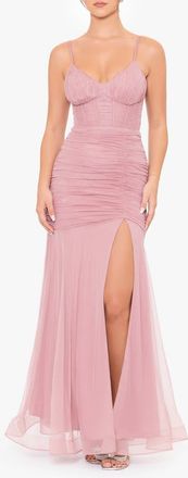Blondie Nites Ruched Corset Mermaid Gown in Rose at Nordstrom, Size 15