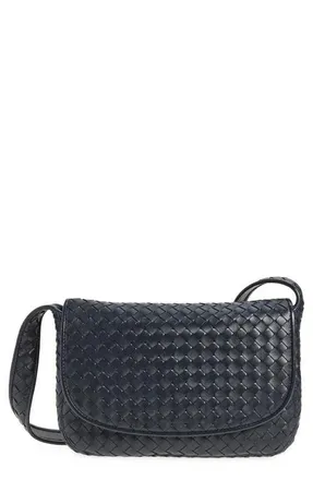 Bottega Veneta Veneto Intrecciato Leather Messenger Bag in Midnight/silver at Nordstrom