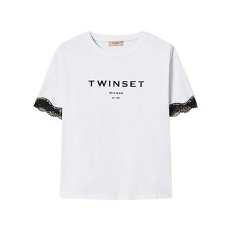 Twinset Camiseta de algod&oacute;n con logo flocado - Tops - Mujer - Blanco - S