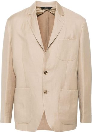 Brioni single-breasted blazer - men - Linen/Flax/Virgin Wool/Silk/Cupro - L - Neutrals
