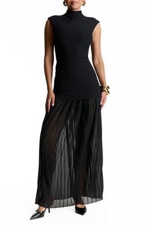 Naked Wardrobe Funnel Neck Mixed Media Maxi Dress in Black at Nordstrom Rack, Size Small
