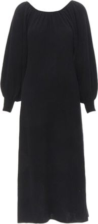 Ryan Roche 100% cashmere black pleated collar bubble sleeve midi dress S