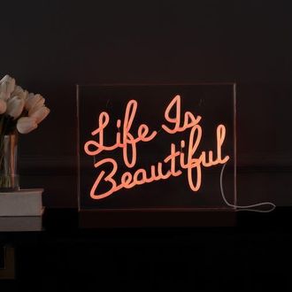Jonathan Y Designs Life Contemporary Glam Acrylic Box USB Operated LED Neon Light in Orange at Nordstrom