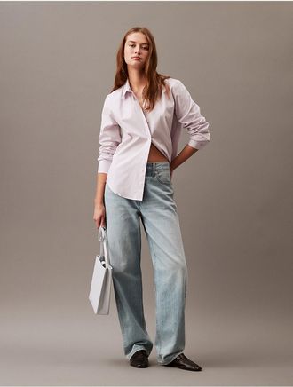 Calvin Klein Womens Pure Poplin Stretch Shirt - Purple - XS