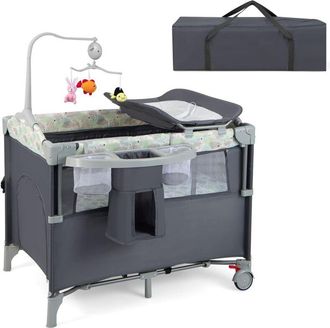 Costway Costway - Lettino Culla da Viaggio per Neonati e Bambini, Box Portatile Pieghevole, con Materassino Ruote e Borsa, 125 x 65 x 119 cm (Grigio)