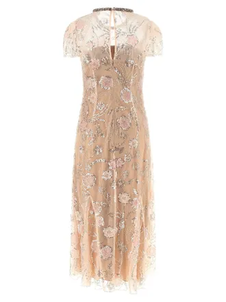 Self Portrait Sequin Floral Embellished Tulle Dress - Blush