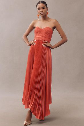 AMUR Juliett Strapless Sweetheart Pleated Midi Dress