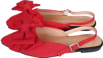 Generic Flat Sandals Womens Bow Sandals,Pointed Toe Slingback Flats Adjustable Ankle Strap Low Heel Dress Shoes (Red,9.5)