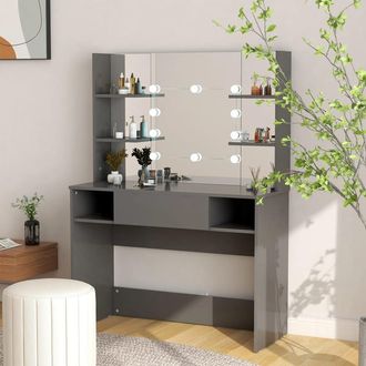 vidaXL Vidaxl - Tocador De Maquillaje Con Luces Led Mdf Gris 100x40x135 Cm