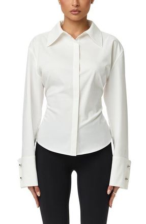 Naked Wardrobe Poplin Lace-Up Button-Up Shirt in White at Nordstrom, Size X-Large