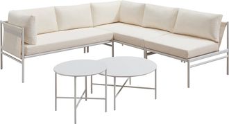 Vente-Unique Sal&oacute;n de jard&iacute;n modular de acero: 2 sof&aacute;s rinconeras, 1 sill&oacute;n y mesas nido - Blanco - ULAME de MYLIA