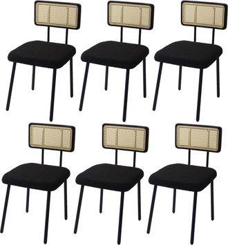 Hhg Hhg - Nunca Usado] Lote De 6 Sillas De Comedor 707, Sill&oacute;n Silla, Madera Poly Rattan Metal Boucl&eacute;, Tela/textil Negro