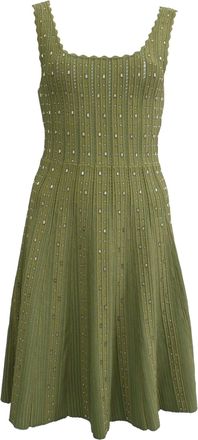Sandro Sandro Avah Scalloped Embellished Ribbed-knit Mini Dress in Olive Polyamide