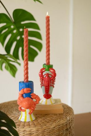 Kalalou Set Of Two Ceramic Lobster And Crab Taper Candle Holder