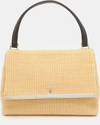 Carolina Herrera Beige Woven Straw Camelot Top Handle Bag