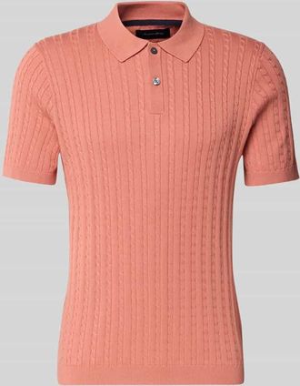 Christian Berg Slim Fit Poloshirt in Strick-Optik in Lachs, Gr&ouml;&szlig;e 3XL