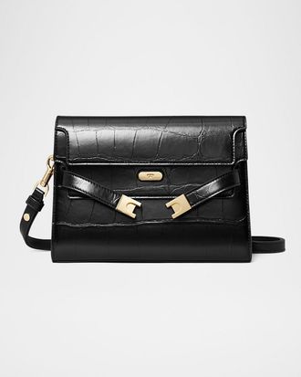 Tory Burch Lee Radziwill Croc-Embossed Leather Shoulder Bag
