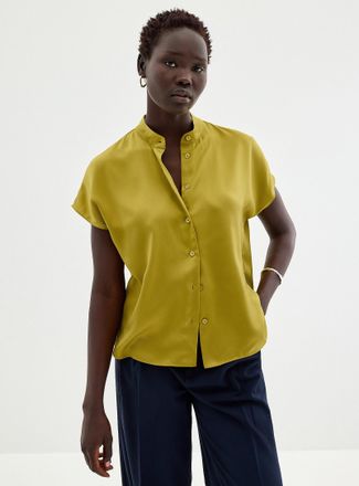 Contemporaine Womens Flowy satin cap-sleeve blouse