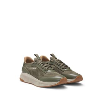 BOSS Mixed-material trainers with fishbone sole and signature accents