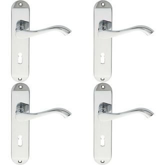 Loops 4x PAIR Curved Handle on Chamfered Lock Backplate 180 x 40mm Polished Chrome