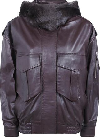 Frankie Shop Napa Leren Jas met Capuchon - Dames - Jassen - Bruin - Maat: S Zijde