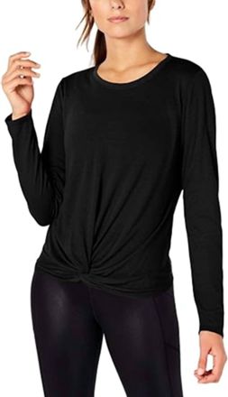 Calvin Klein Twist Front Long Sleeve Top In Black