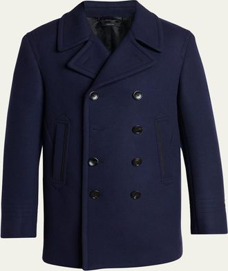 Tom Ford Mens Japanese Felt Double-Breasted Short Peacoat