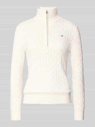 GANT Troyer mit Logo-Stitching und Zopfmuster in Ecru, Größe XXL