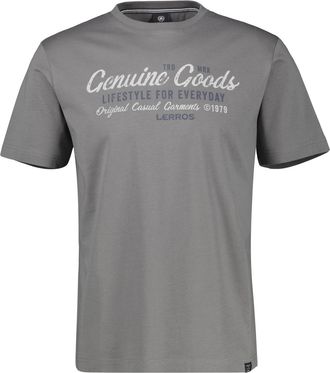 Lerros T-Shirt LERROS T-Shirt unifarben mit Print und 1/2-&Auml;rmeln, Herren, Gr. 5XL, basalt grau, 100% Baumwolle, Rundhals, Shirts T-Shirt