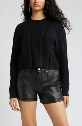 Open Edit Mix Stitch Boxy Sweater in Black at Nordstrom, Size Small