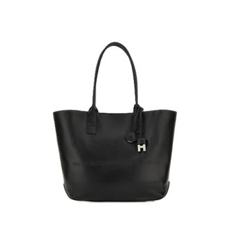 Hogan Black Embossed Charm Structured Tote Bag