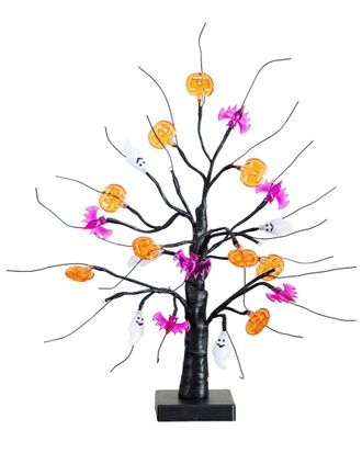 Nearly Natural 18In. Pre-Lit Artificial Halloween Ghost, Bats & Pumpkins 24 Led Lighted Ornament Tree